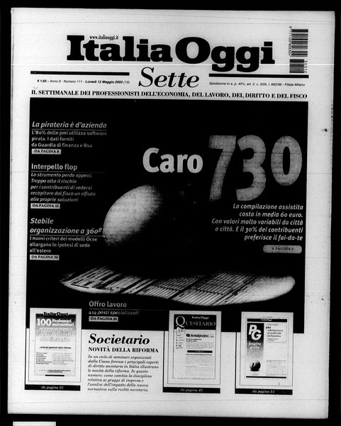 Italia oggi : quotidiano di economia finanza e politica